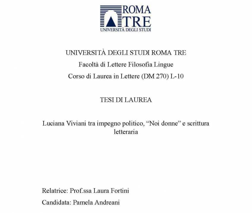 Foto: Luciana Viviani: tesi di laurea di Pamela ANDREANI. Relatrice: Laura FORTINI