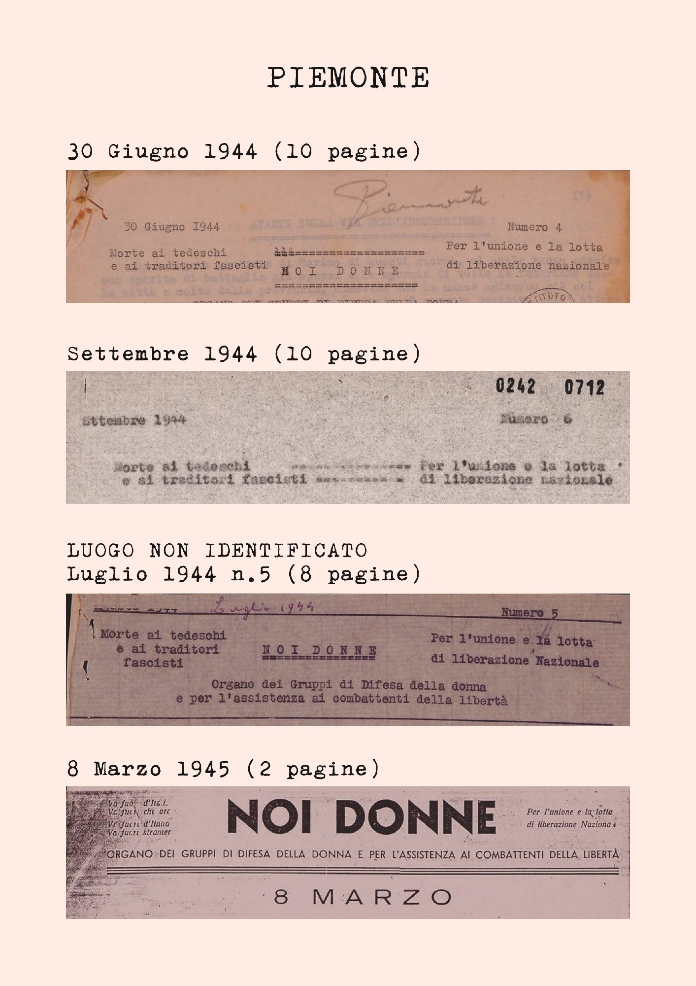 Foto: Numeri clandestini 1944 1945, raccolta