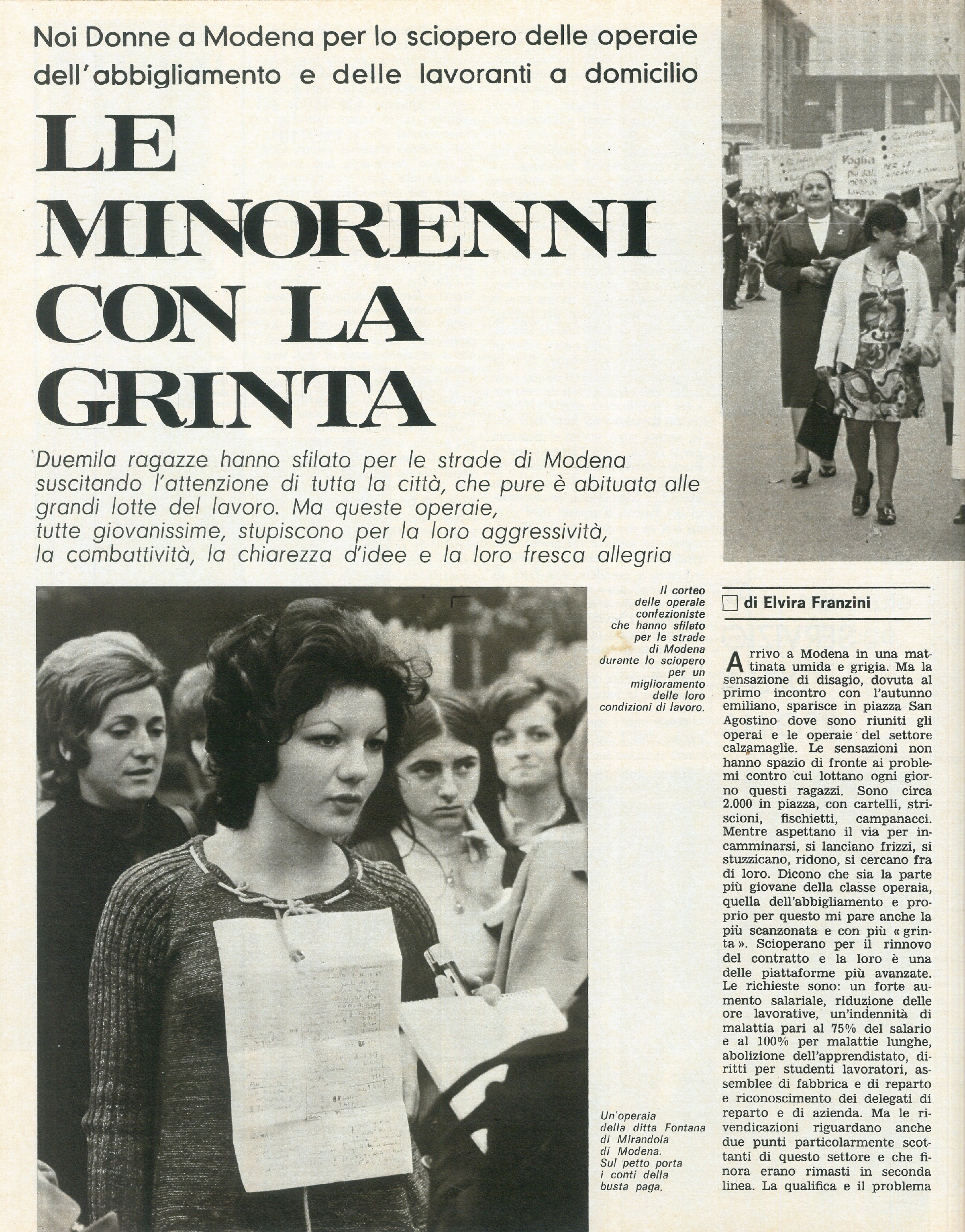 Foto: Divorzio: la prima coppia a Bologna; Modena: la manifestazione delle giovani operaie tessili e a domicilio; Angela Davis in carcere; Il caro-vita.