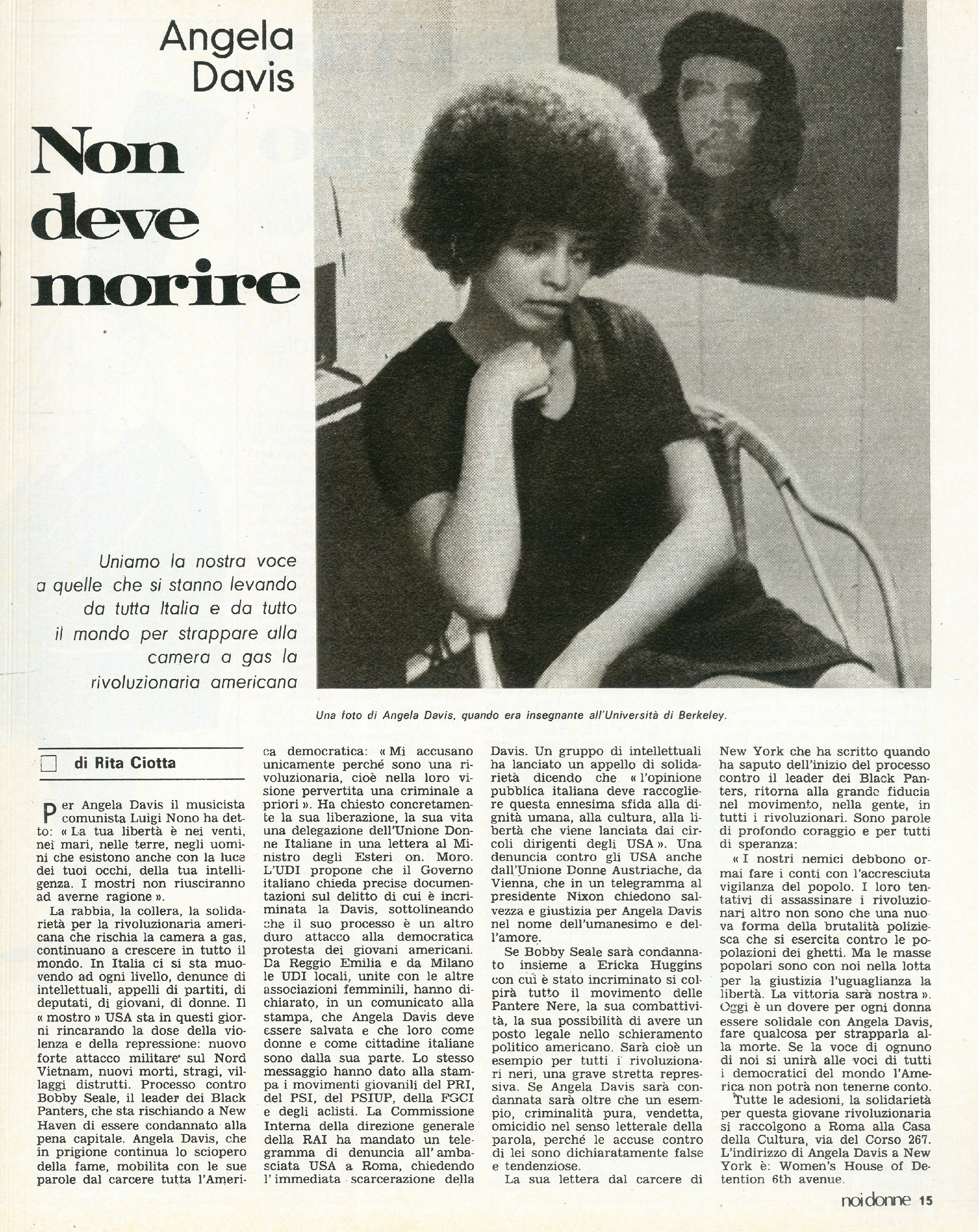 Foto: Angela Davis non deve morire; USA: le proteste femministe e pacifiste; Scuola: le manifestazioni studentesche; Il vaccino contro la rosolia; Gela: Carmela dice no al matrimonio riparatore; Laura Betti, attrice controcorrente