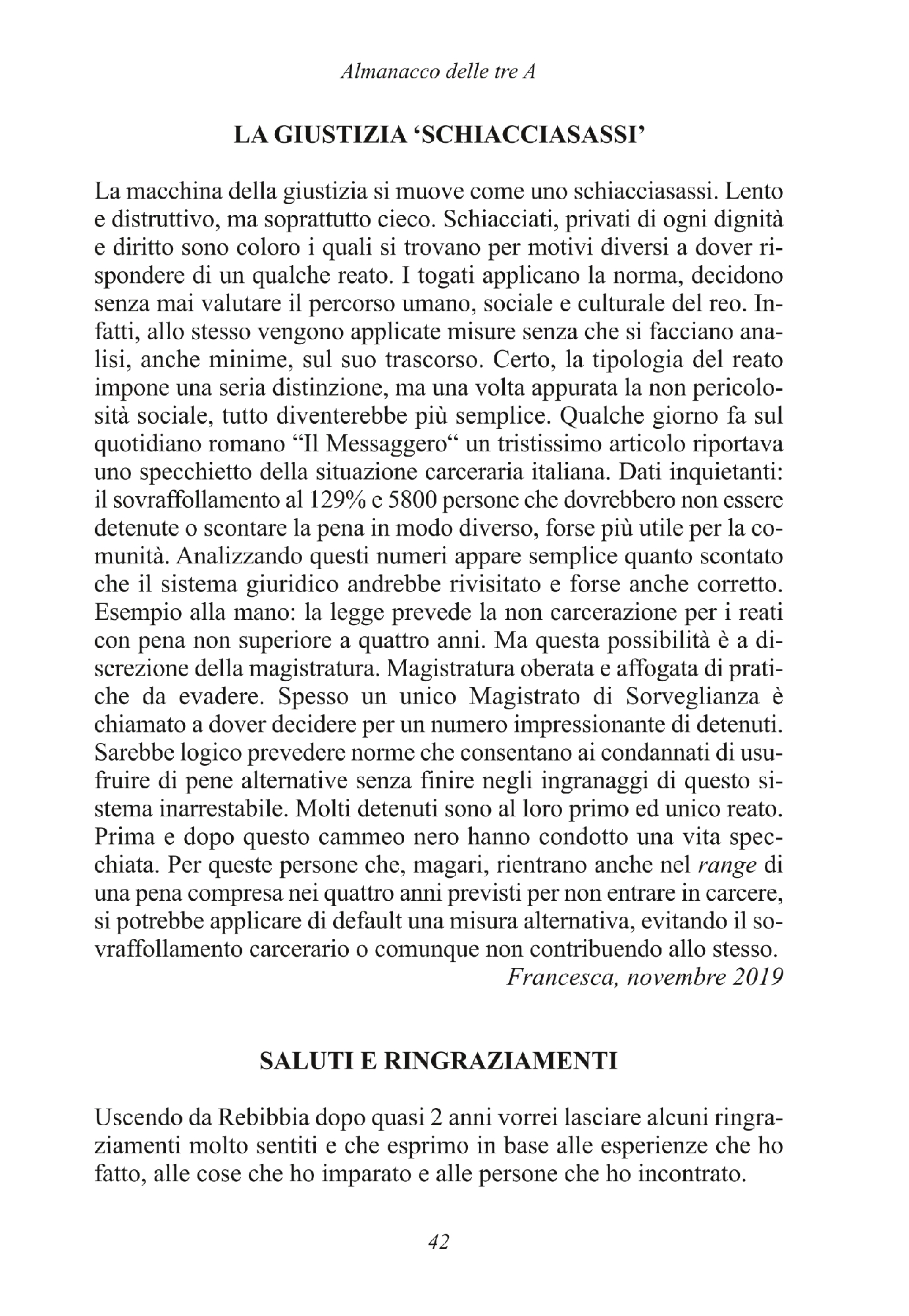 Foto: ALMANACCO DELLE TRE A (Progetto Rebibbia)